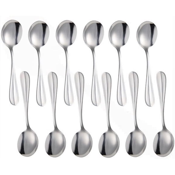 TrueCraftware- Set of 12 Stainless Steel Diamond Bouillon Spoon- Stainless Steel Flatware Cutlery Kitchen Tableware Set for Home and Restaurant for Soup Spoons Round Spoons