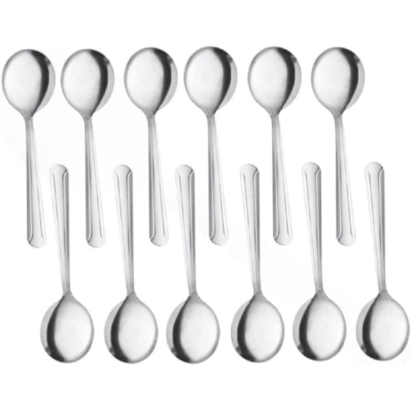 TrueCraftware- Set of 12 Stainless Steel Domilion Bouillon Spoon- Stainless Steel Flatware Cutlery Kitchen Tableware Set for Home and Restaurant for Soup Spoons Round Spoons