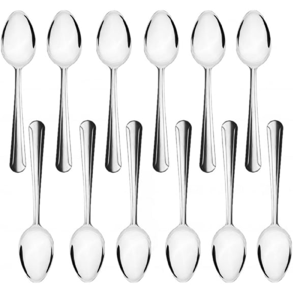 TrueCraftware- Set of 12 Stainless Steel Domilion Dessert Spoon- Stainless Steel Flatware Cutlery Kitchen Tableware Set for Home and Restaurant Coffee Spoon Small Spoons for Dessert Silverware