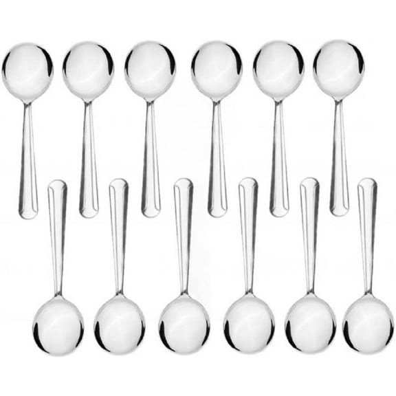 TrueCraftware- Set of 12 Stainless Steel Domilion Heavy Bouillon Spoon- Stainless Steel Flatware Cutlery Kitchen Tableware Set for Home and Restaurant for Soup Spoons Round Spoons