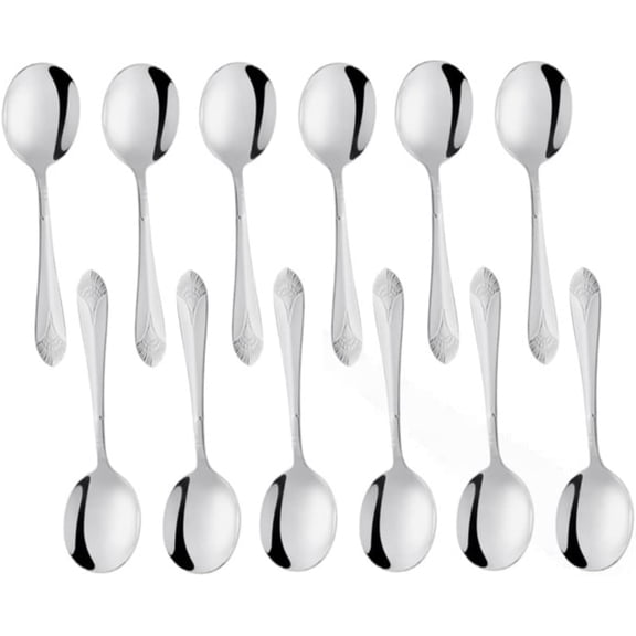 TrueCraftware-Set of 12 Stainless Steel Elizabeth Bouillon Spoon- Stainless Steel Flatware Cutlery Kitchen Tableware Set for Home and Restaurant for Soup Spoons Round Spoons