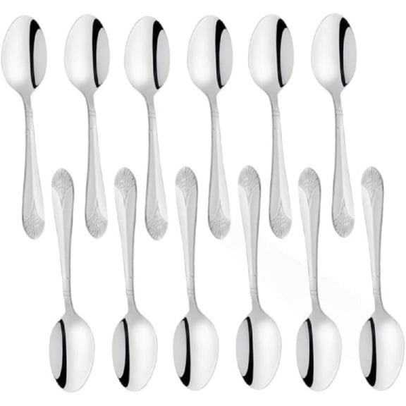 TrueCraftware- Set of 12 Stainless Steel Elizabeth Teaspoon- Stainless Steel Flatware Cutlery Kitchen Tableware for Home Restaurant for Stirring Coffee Dessert Cake Ice Cream Cappuccino