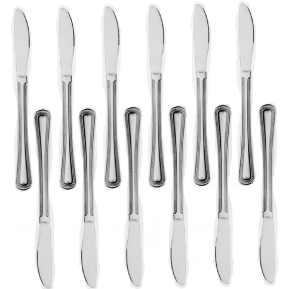 TrueCraftware- Set of 12 Stainless Steel Jewel Dinner Knife- Stainless Steel Flatware Cutlery Kitchen Tableware Set for Home and Restaurant Butter Knife Spreader Table Knives