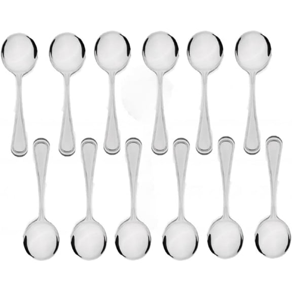 TrueCraftware- Set of 12 Stainless Steel Legend Bouillon Spoon- Stainless Steel Flatware Cutlery Kitchen Tableware Set for Home and Restaurant for Soup Spoons Round Spoons