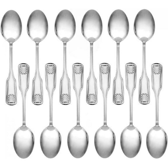 TrueCraftware- Set of 12 Stainless Steel Sea Shell Table Spoon- Stainless Steel Flatware Cutlery Kitchen Tableware Set for Home and Restaurant Tablespoons Silverware Spoons Metal Spoons