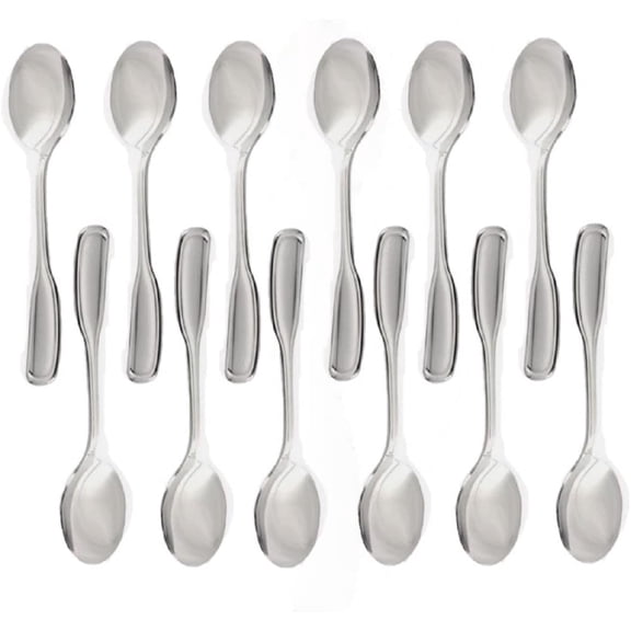 TrueCraftware- Set of 12 Stainless Steel Simplicity Bouillon Spoon- Stainless Steel Flatware Cutlery Kitchen Tableware Set for Home and Restaurant for Soup Spoons Round Spoons Metal Spoon Cutlery