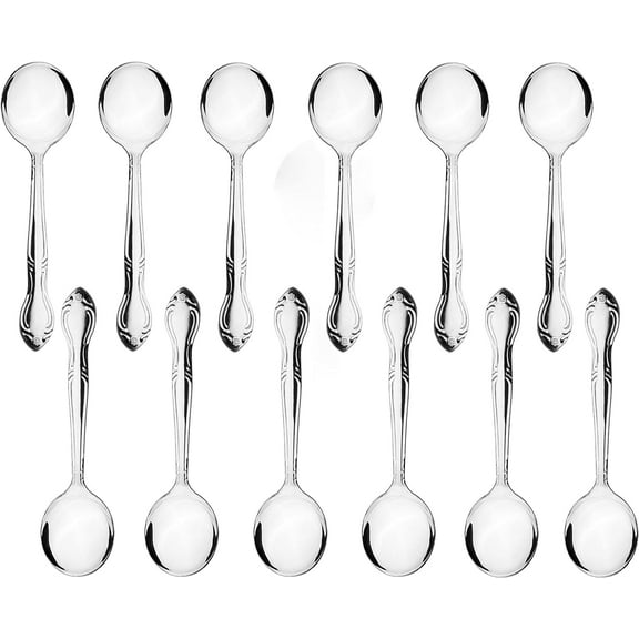 TrueCraftware- Set of 12 Stainless Steel Sunflower Bouillon Spoon - Dishwasher Safe Stainless Steel Flatware Cutlery Kitchen Tableware Set for Home and Restaurant