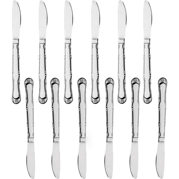 TrueCraftware- Set of 12 Stainless Steel Sunflower Dinner Knife - Dishwasher Safe Stainless Steel Flatware Cutlery Kitchen Tableware Set for Home and Restaurant