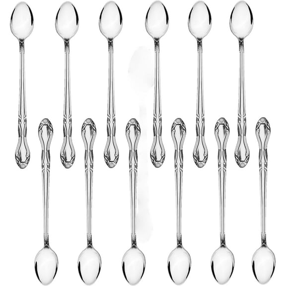TrueCraftware- Set of 12 Stainless Steel Sunflower Iced Teaspoon- Dishwasher Safe Stainless Steel Flatware Cutlery Kitchen Tableware Set for Home and Restaurant