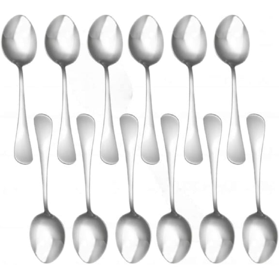 TrueCraftware- Set of 12 Stainless Steel Tahoe Dessert Spoon- Stainless Steel Flatware Cutlery Kitchen Tableware Set for Home and Restaurant Coffee Spoon Small Spoons for Dessert Silverware