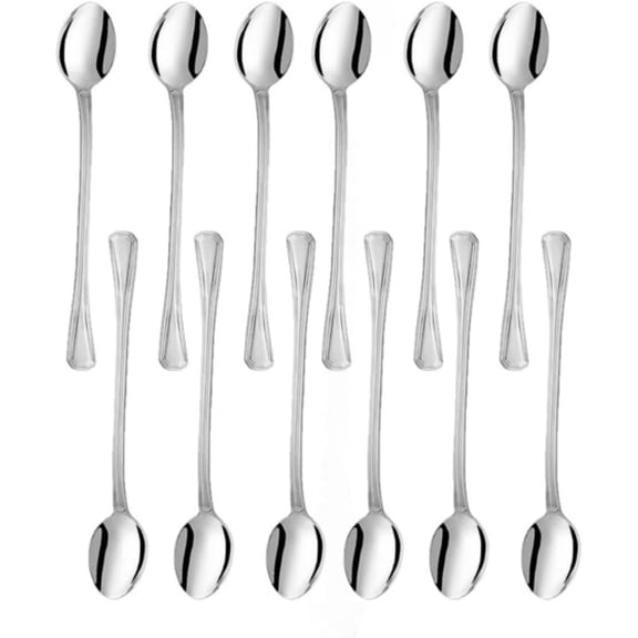 TrueCraftware- Set of 12 Stainless Steel Wilshire Iced Teaspoon- Stainless Steel Flatware Cutlery Kitchen Tableware Set for Home and Restaurant Coffee Spoon Ice Cream Spoon Cocktail Stirring Spoons