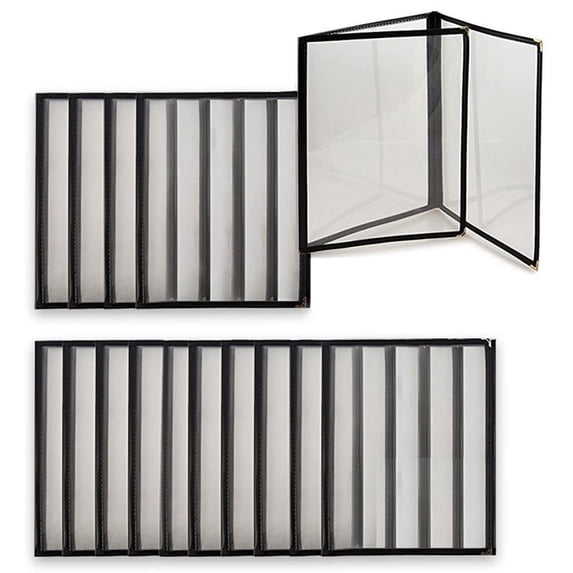 TrueCraftware-Set of 15 Black 8-1/2” x 11” Triple Fold Restaurant Menu Covers 3 Page 6 View Crystal Clear Menu Folder Menu Book Holders for Bar Café Restaurant Book