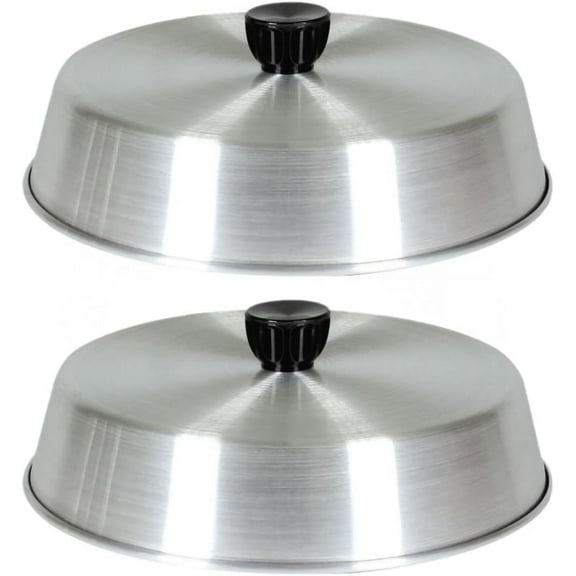 TrueCraftware- Set of 2 Aluminum 10 Grill Basting Cover with Black Plastic Knob- Round Melting Dome Burger Cheese Cover and Steaming Cover Best Use in Flat Top Grill Cooking Indoor or Outdoor