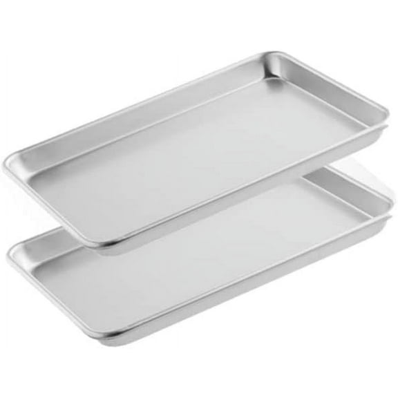 TrueCraftware- Set of 2 Aluminum Eighth Size Sheet Pan 10" x 6" Baking Sheets 20 Gauge -Oven Safe Baking Pan Baking Tray Cookie Sheet Baking Sheet for Oven Baking Roasting