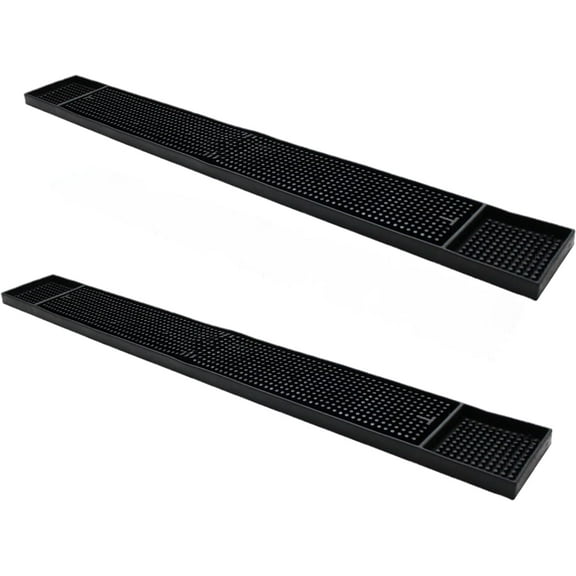 TrueCraftware- Set of 2 Black Long Rubber Bar Service No-Slip Mat 27" x 3-1/4" - Bar Service Spill Mat Service Mat Cocktail Bartender for Bars & Restaurants