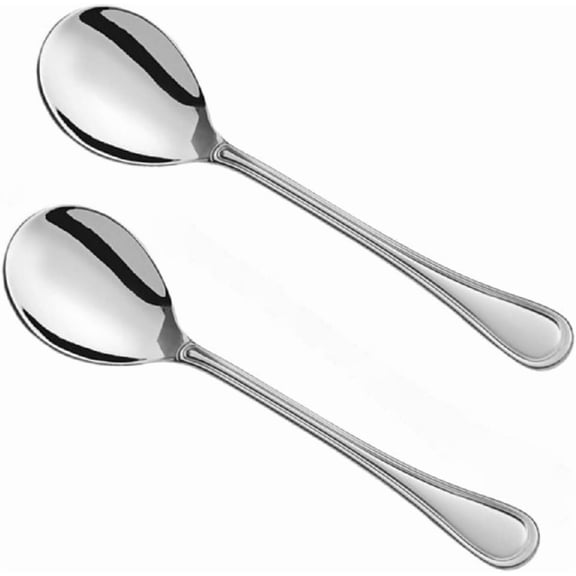 TrueCraftware- Set of 2 Luxor 9-3/4 Solid Spoon Stainless Steel- Serving Utensils Spoon Flatware Basting Serving Cutlery Kitchen Tableware Buffet Serving Utensils for Home Kitchen and Restaurant