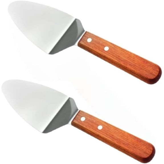 TrueCraftware- Set of 2 Pie Server 6" Stainless Steel Blade with Wooden Handle- Rounded Edges Cake and Pie Cutter and Pie Spatula Cutter Pie Spatula for Birthday Anniversary Parties and Events
