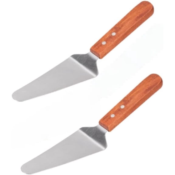 TrueCraftware Set of 2 Pizza Servers Stainless Steel 2-1/2" x 5" Blade with Wooden Handle- Pizza Spatula Spatula Cutter Triangular Spade Pie Pastry Spatula for Cake Dessert Tart Pie and Pizza