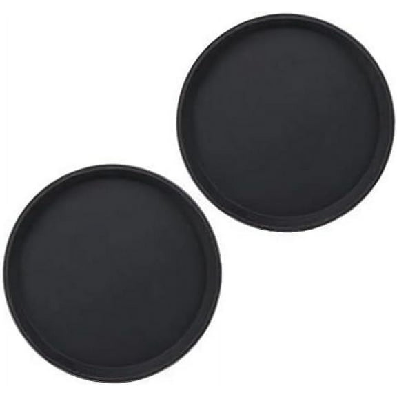 TrueCraftware- Set of 2 Round 11" Non-Slip Serving Trays Black- Restaurant Serving Tray Rubber Lined Serving Tray Serving Coffee Appetizer Breakfast Perfect for Kitchen Caf Hotel and Restaurants