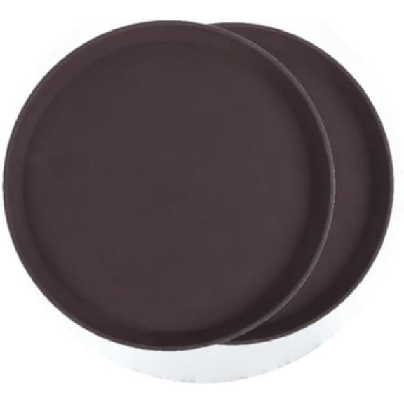 TrueCraftware- Set of 2 Round 14" Serving Tray Fiberglass Brown- Non Slip Surface Service Trays Round Tray Plastic Food Meals Server Tray for Home Kitchen Restaurant Cafeteria Bar Hotel
