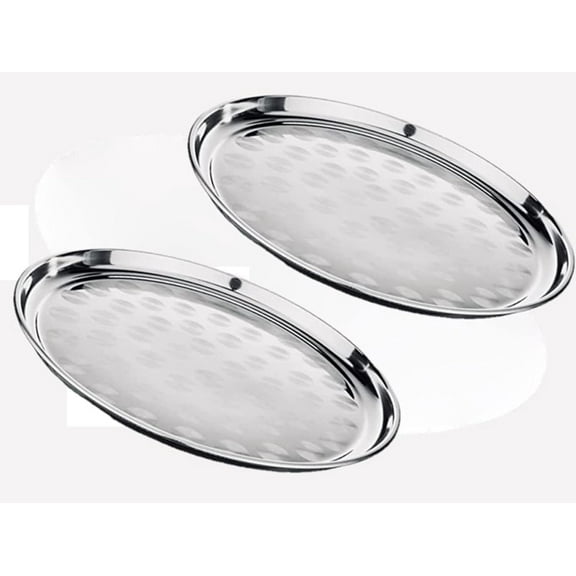 TrueCraftware- Set of 2 Round 18 Serving Tray Stainless Steel with Narrow Rim- Display Tray Serving Platter for Parties Serve Appetizers Fruit & Desserts for Home Restaurant Buffet Banquet