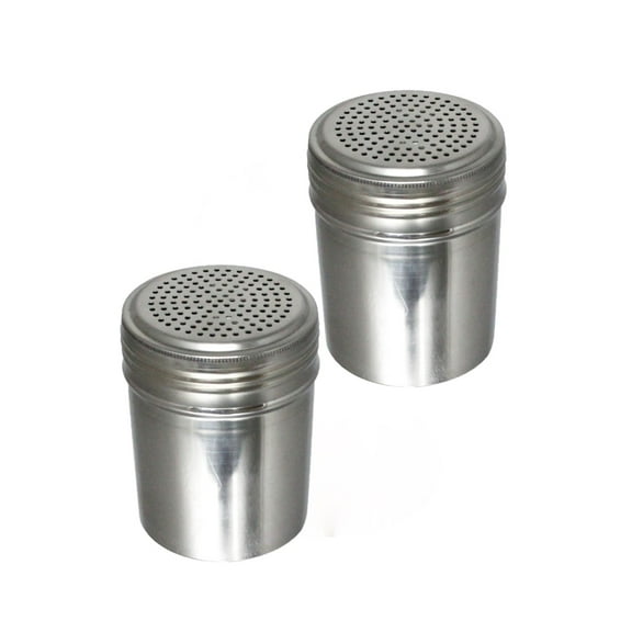 TrueCraftware- Set of 2 Stainless Steel 10 Ounce Dredge Shakers without Handle-Cheese Shakers Chili Flakes Powder Shaker Sugar Spice Seasoning Cans for Kitchen Cooking Baking Home Restaurant