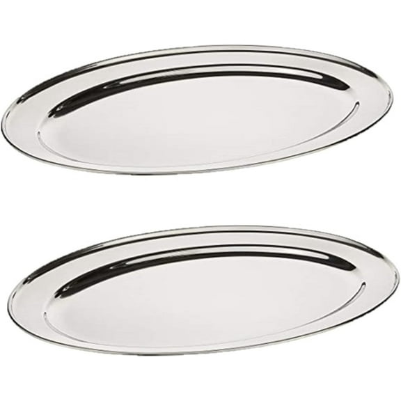 TrueCraftware- Set of 2 Stainless Steel 20” Oval Platter- Serving Platters for Appetizer Snack Fruit Cup Cake Server Tray Display Serving Dishes for Entertaining