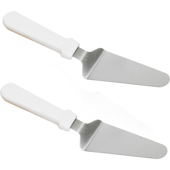 TrueCraftware- Set of 2 Stainless Steel Blade Pie Server with White Plastic Handle 2-1/2" x 4-3/4"- Stainless Flatware Cake Cutter Cake Pie Pastry Servers Perfect For Birthday Wedding Parties Events
