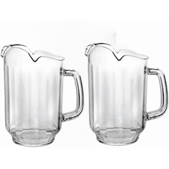 TrueCraftware- Set of 2 Three Spouts 64 oz Water Pitcher Polycarbonate Clear Color -Beverage Beverage Serveware Carafe Clear Pitcher for Mimosa Bar Brunch Cold Water Juice Milk Iced Tea Lemonade