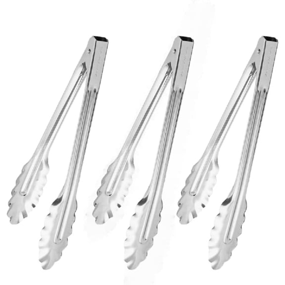 TrueCraftware- Set of 3 Extra Heavy Duty 9-1/2" Coiled Spring Utility Tong Stainless Steel- Kitchen Tong Stainless Steel Metal Food Tongs for Cooking Food Salad Grilling Barbecue BBQ Buffet