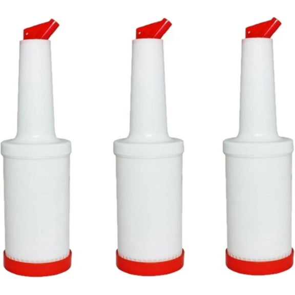 TrueCraftware- Set of 3 Orange 1 qt Pour and Store Fruit Juice and Liquor Pour Bottles- Juice Pouring Bottle Containers Bar Pour Bottles Plastic Juice Pour Bottles Plastic Barware for Bars & Event