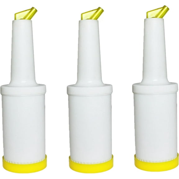 TrueCraftware- Set of 3 Yellow 1 qt Pour and Store Fruit Juice and Liquor Pour Bottles- Juice Pouring Bottle Containers Bar Pour Bottles Plastic Juice Pour Bottles Plastic Barware for Bars & Event
