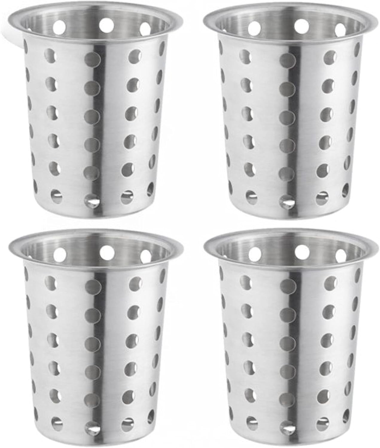 TrueCraftware- Set of 4 Flatware Cylinder with outer lip Stainless Steel 4-3/8" x 5-3/8" - Silverware Utensil Holder Kitchen Tools Flatware Holder Utensil Drying Cylinder Countertop Silverware Caddy