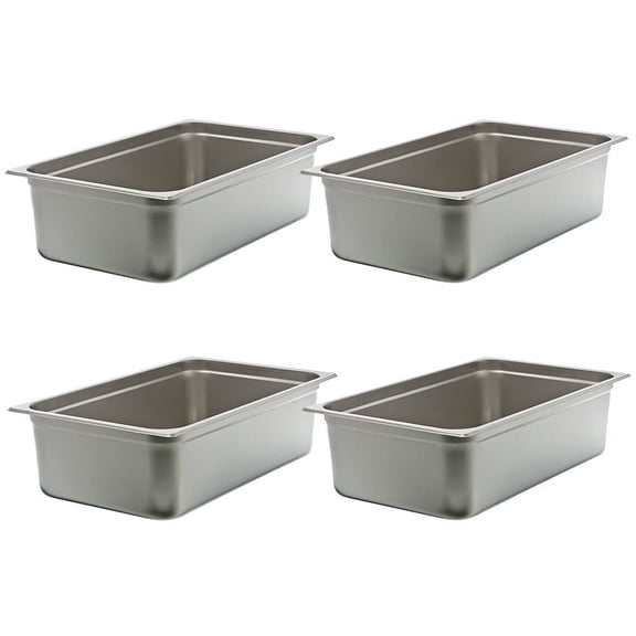 TrueCraftware- Set of 4 Full Size 6" Deep Stainless Steel Anti-Jamming Steam Pan 24 Gauge- Steam Food Pan Anti-Jam Steam Table Hotel Pan for Restaurant Family Events Personal Catering Use