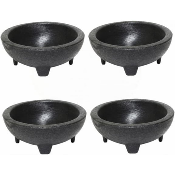 TrueCraftware- Set of 4 Molcajete 10 oz. Salsa Bowl Black Color- Perfect for Parties Events Regular Use Great for Molcajete Chips Guacamole Serving Dish Sauce Cup Side dish Snack Dip Nuts or Candy