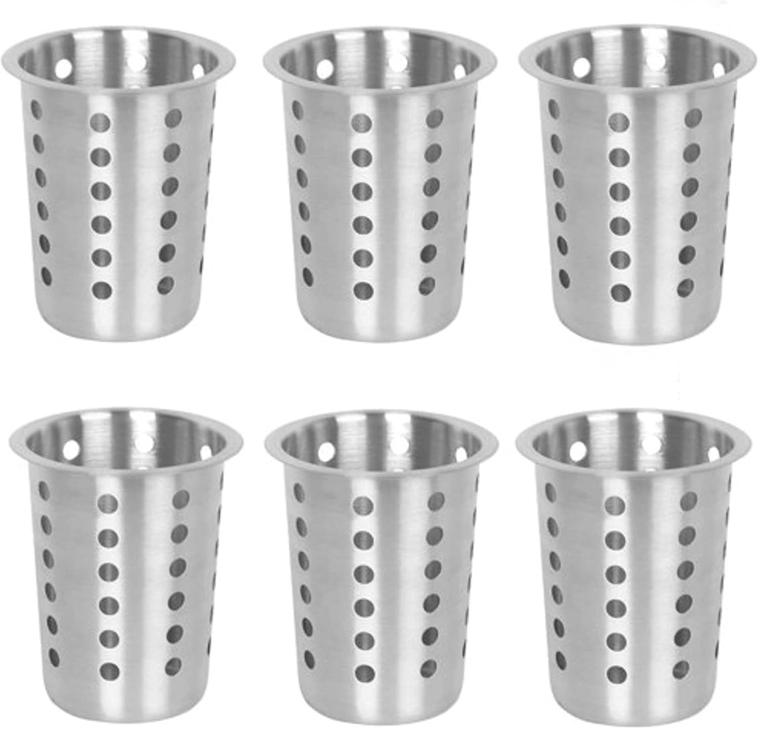TrueCraftware- Set of 6 Flatware Cylinder with outer lip Stainless Steel 4-3/8" x 5-3/8" - Silverware Utensil Holder Kitchen Tools Flatware Holder Utensil Drying Cylinder Countertop Silverware Caddy