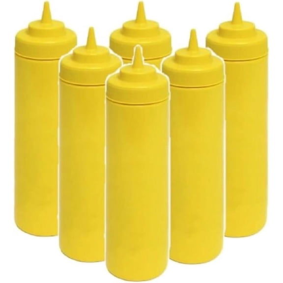 TrueCraftware-Set of 6 Squeeze Condiment Wide Mouth Dispensing Bottles 24 oz Yellow- Plastic Squeeze Bottle For Sauces Spreads Ketchup Mustard Mayo Hot sauces and Olive oil