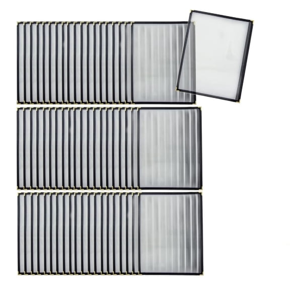 TrueCraftware-Set of 60 Black 8-1/2” x 11” Single Restaurant Menu Covers 1 Page 2 View Crystal Clear Vinyl Menu Covers Fits A4 Size Paper Menu Folder Menu Book Holders for Bar Cafe Restaurant Book