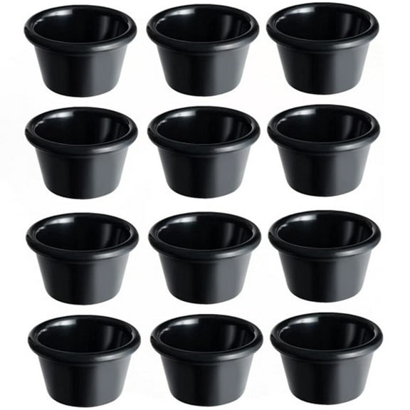TrueCraftware - Set of 12- Plastic 2-1/2 oz. Smooth Ramekin Black Color- Individual Condiments Ramekins Portion Dipping Sauce