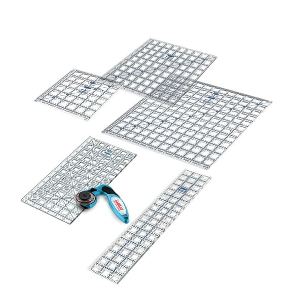 TrueCut Quilting Ruler & Rotary Cutter Bundle | 5 Quilting Rulers | 45mm My Comfort Rotary Cutter | 6.5"x12.5", 3"x18", 6.5"x6.5", 9.5"x9.5", 12.5"x12.5" Rulers