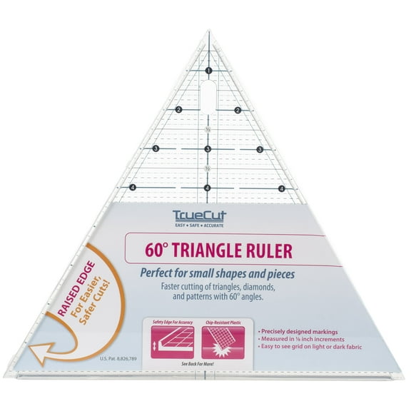 TrueCut Triangle Ruler - Equilateral 60 Ruler With Track & Guide System - Works With TrueCut My Comfort Rotary Cutter - Great Ruler For Fabric, Arts, And Crafts