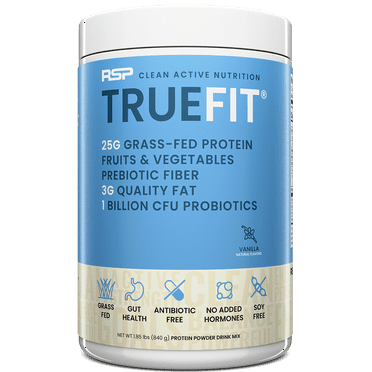 TrueFit Protein Powder Meal Replacement Shake, Gut Healthy Grass-Fed Whey, Vanilla, 2 lb