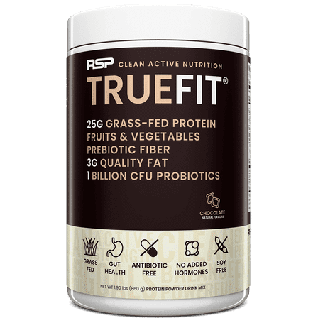 TrueFit Protein Powder Meal Replacement Shakes Powder, Gut Healthy Grass-Fed Whey, Chocolate 2 LB