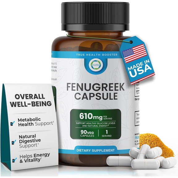 TrueMed Organic Fenugreek 610 mg Capsules – Herbal Digestive & Energy Support Supplement for Men & Women, 90 Count
