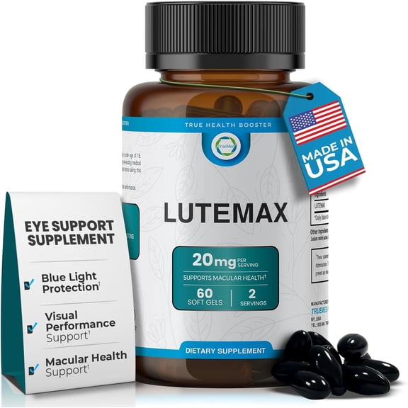 TrueMed Lutemax 20mg 30 Days Supply Eye Supplement - Supports Macular Health, Vision Clarity, Heart Health, Protects Eyes from Blue Light & Photons, Antioxidant Protection, GMP Certified 60 Softgel