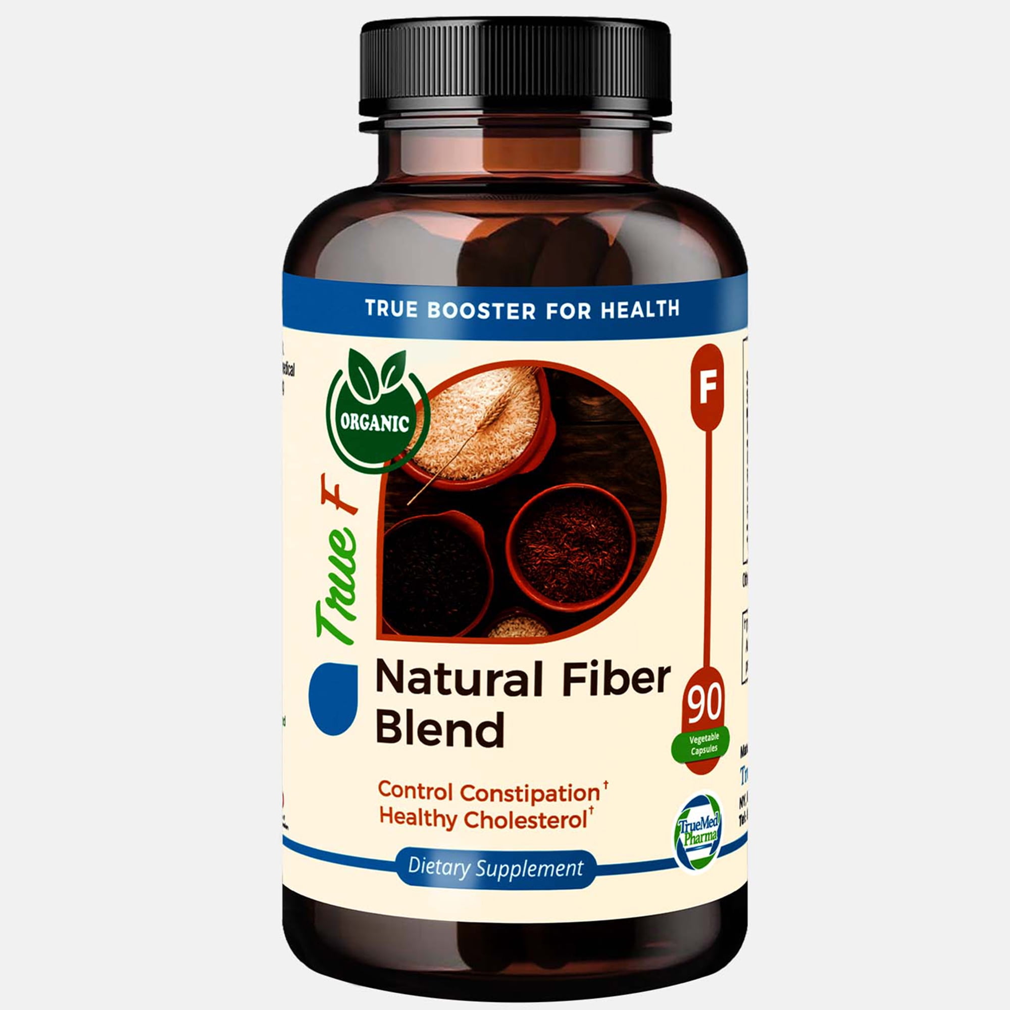 TrueMed Natural Fiber Blend Supplement Psyllium Husk Powder Chia Seed