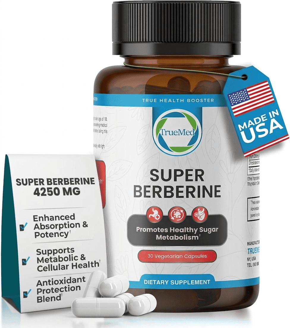 TrueMed Super Berberine 4250 mg with Ceylon Cinnamon & Dihydroberberine | Metabolic Support & Cardiovascular  Health Support Supplement, 30 Vegetable Capsules