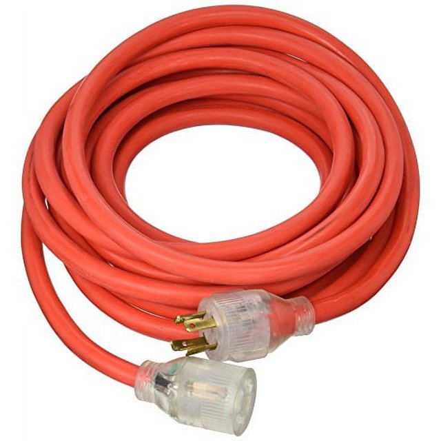 TruePower 25' 10/4 Generator Cord W/Lighted End Transparent Plug Red