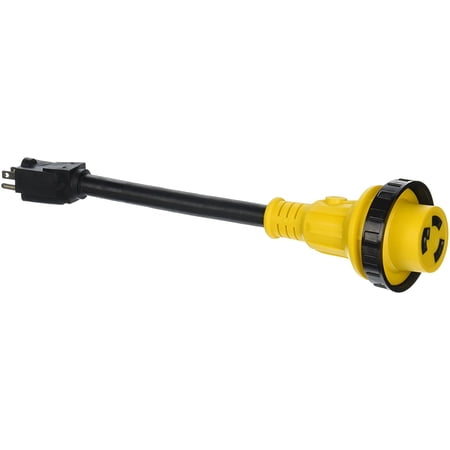 TruePower RV 1 Foot Pigtail Adapter Power Cord 15 Amp Male Plug To 30 Amp Locking Female Connector