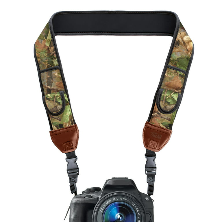 TrueSHOT Camera Strap with Camouflage Neoprene Design and Accessory Storage  Pockets by USA Gear 